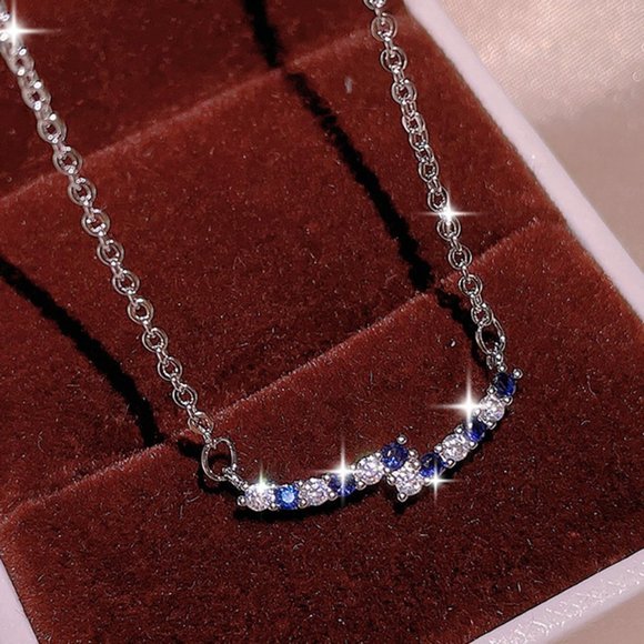 🌸Luxury Micro Pave CZ Crystal Blue Clavicle Necklace, GPMB1521 - Picture 1 of 1